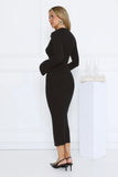 Snow Kiss Soirée Ribbed Midi Dress Black
