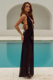 ADRIANNA PLUNGE RUCHED MAXI DRESS BLACK