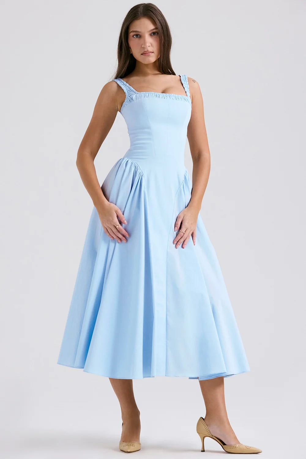 italian azure cotton midi sundress