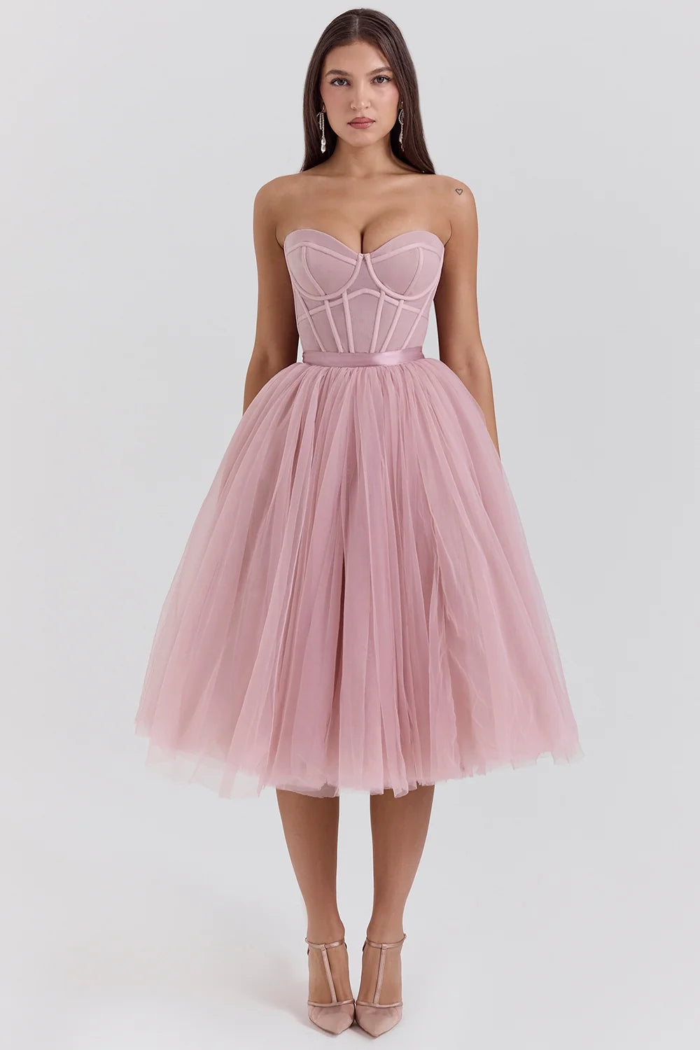 french rose tulle midi dress sale