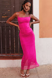 fuchsia stretch mesh maxi dress