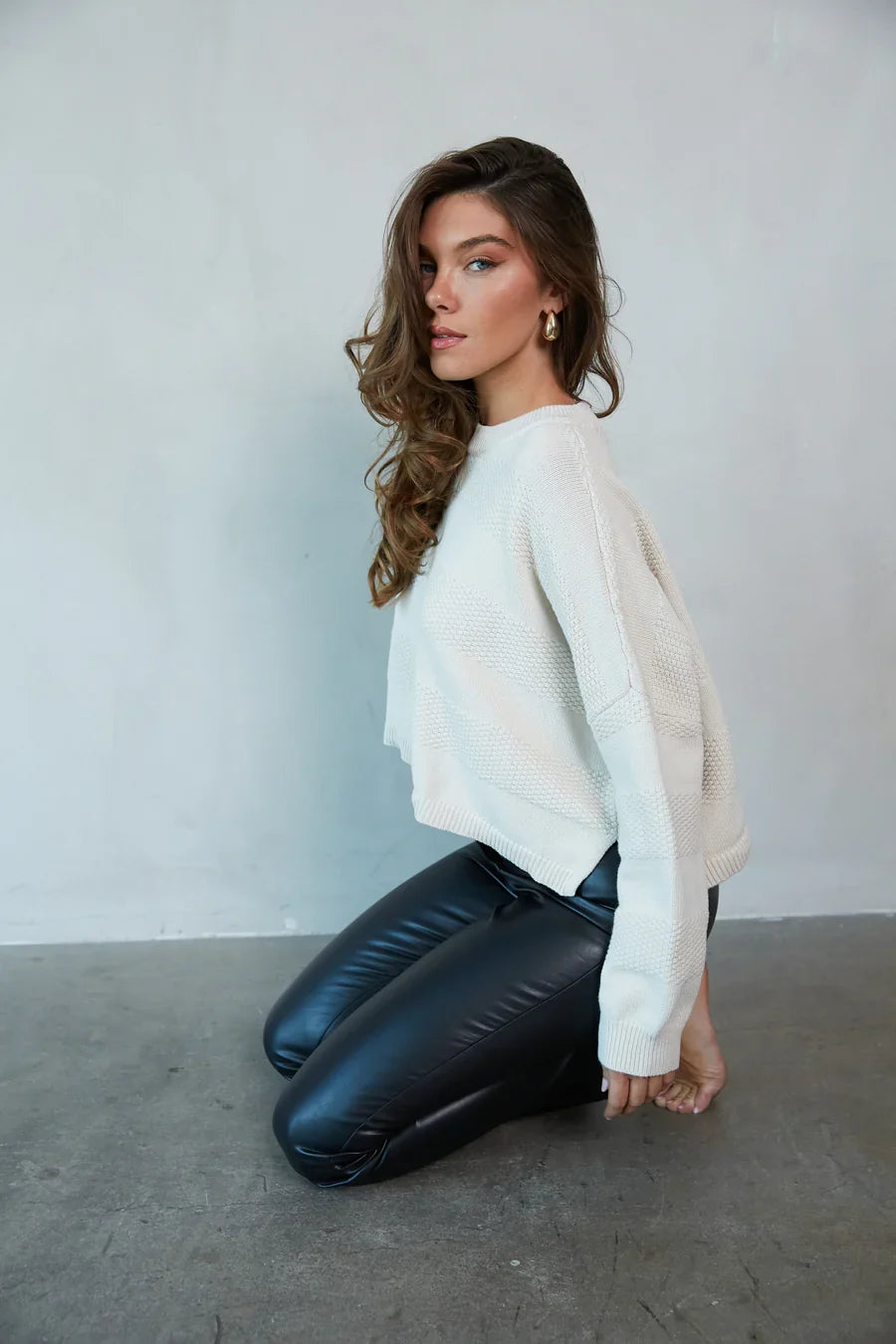 Jess Tonal Striped Knit Cropped Sweater