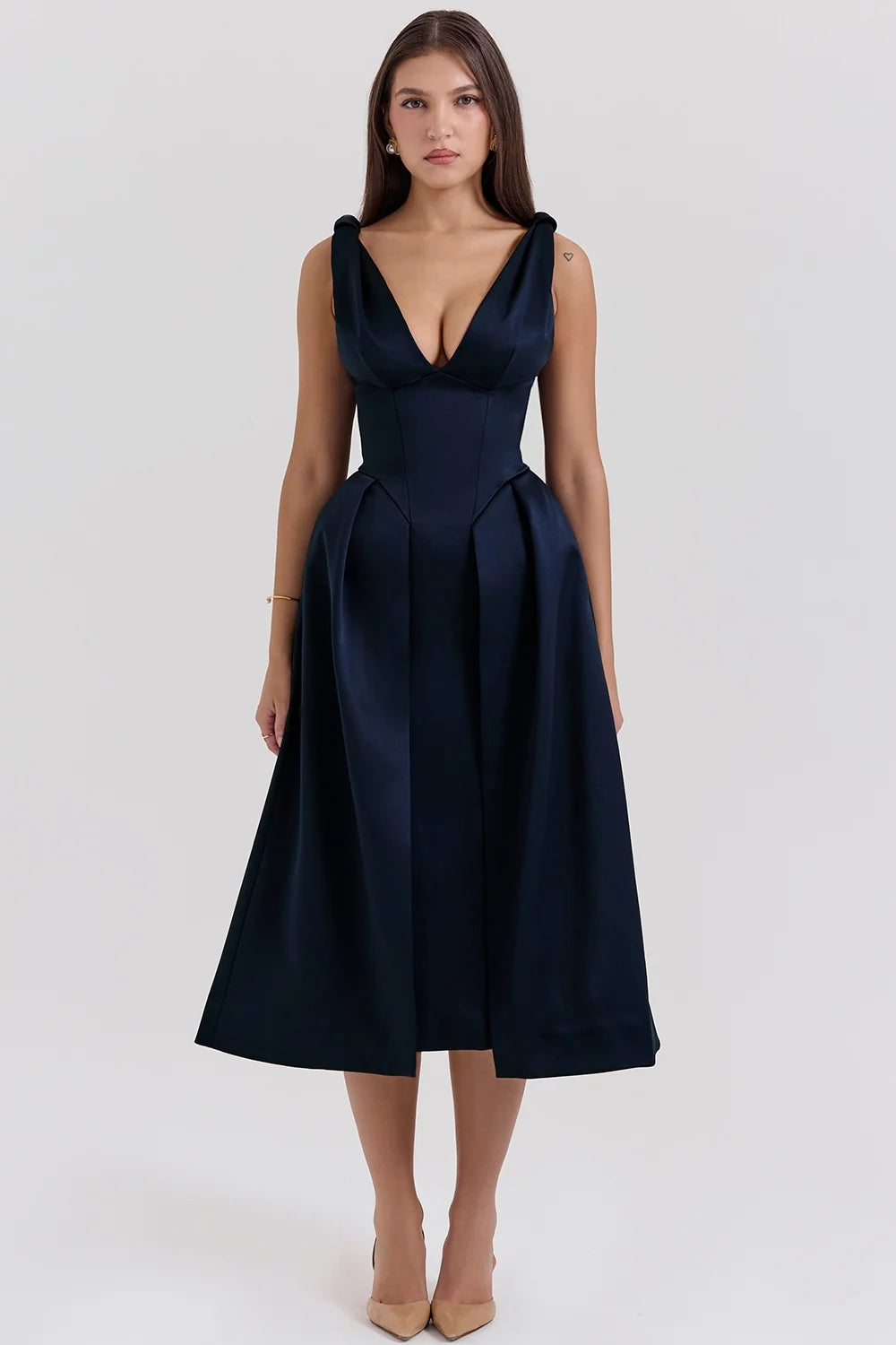 midnight twist strap satin midi dress sale