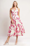 ROSY AFTERNOON PINK FLORAL HALTER MIDI DRESS