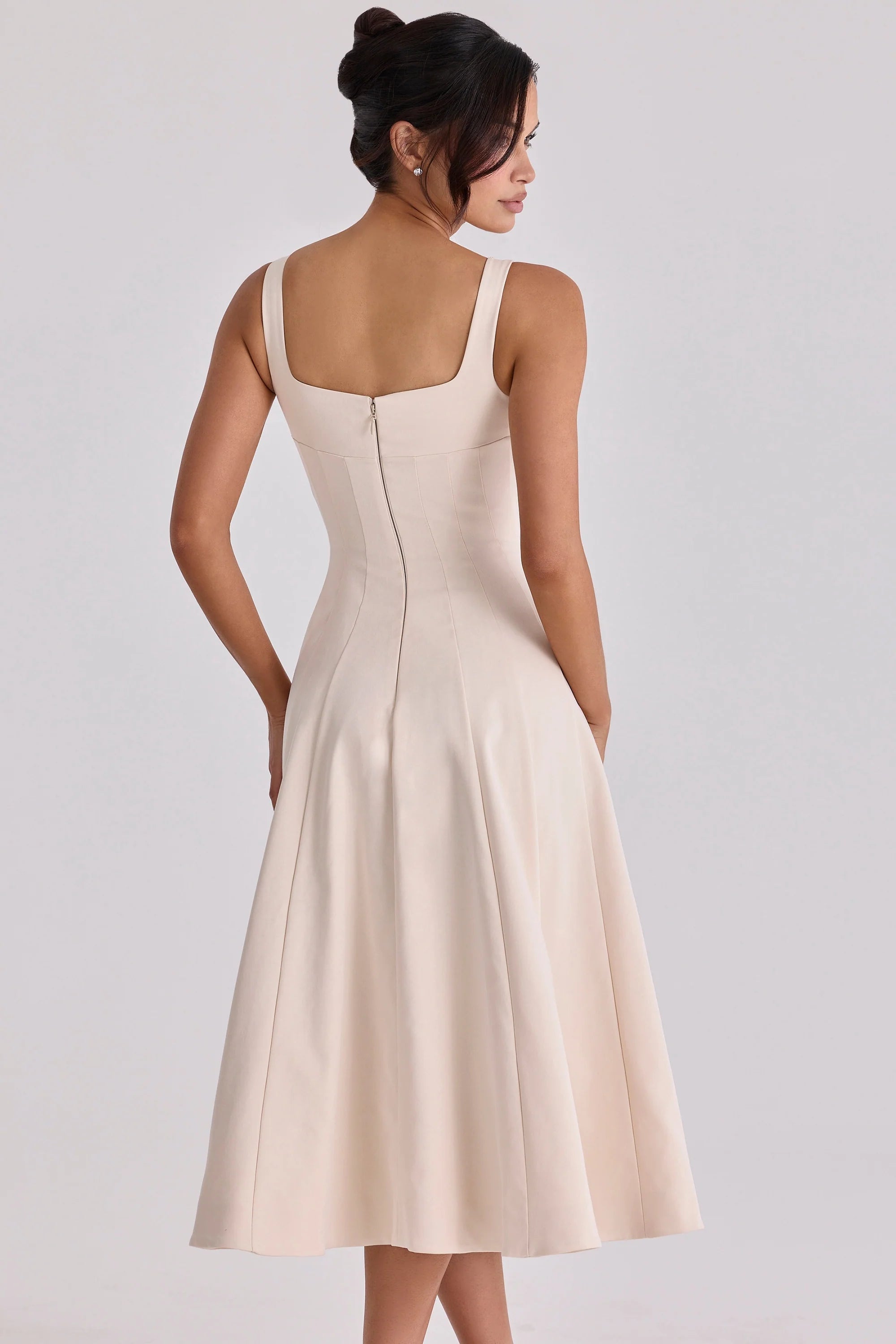vintage ivory twill silhouette midi dress