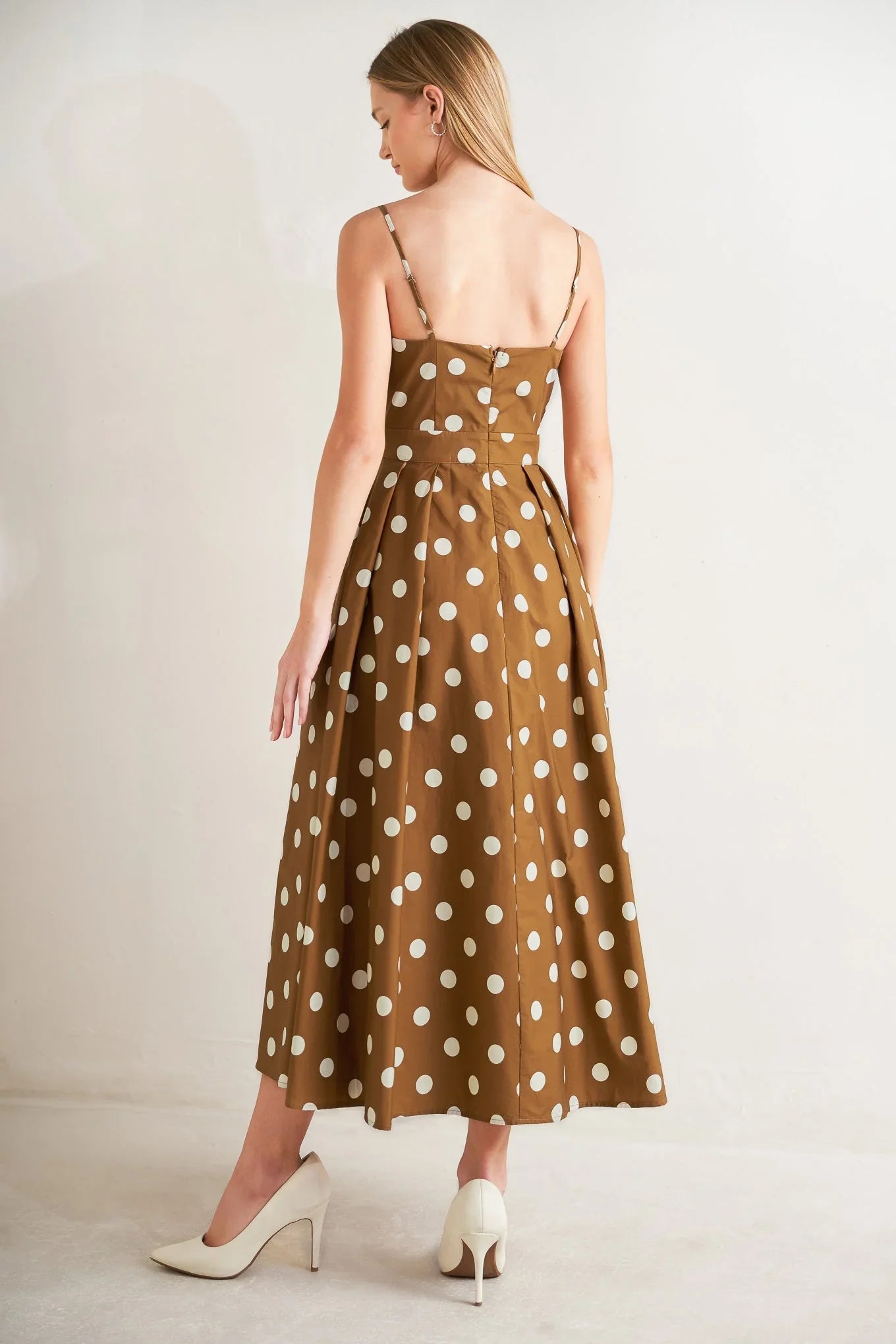 ESPRESSO DREAM POLKA DOT MIDI DRESS