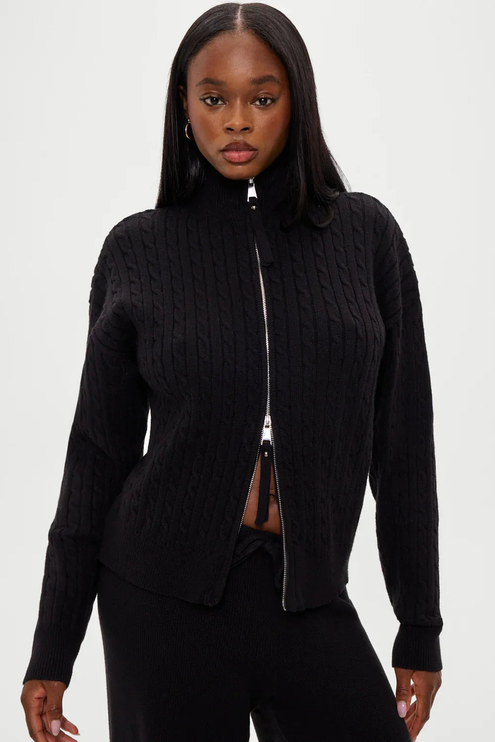 Bea Cloud Knit Zip Up Sweater Black