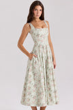 sage floral print cotton midi dress