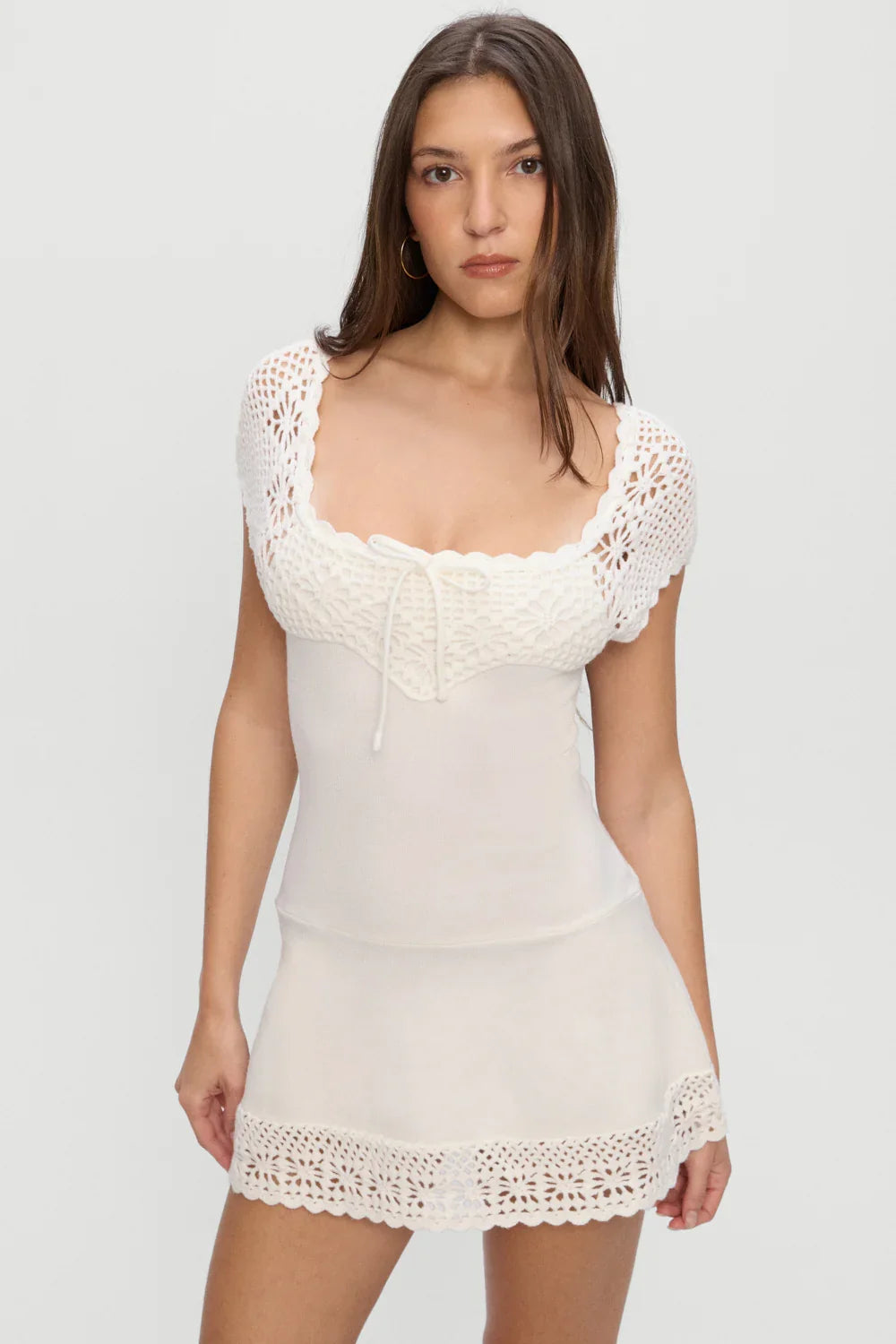 Lover Crochet Knit Mini Dress White