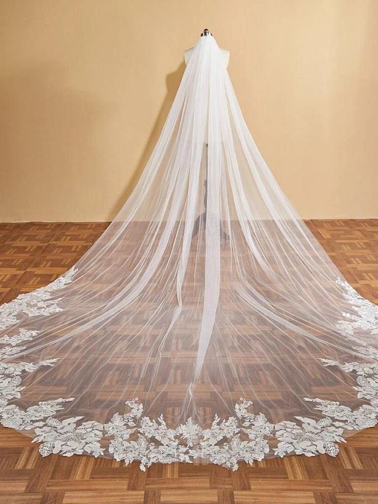 Luxury Floral Lace Cathedral Train Veil Bridal Veil Wedding Veil