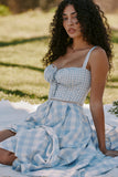 light blue gingham stretch cotton midi dress
