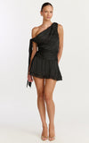Giselle Mini Dress Asymmetrical One Shoulder Tie Detail Dress in Black