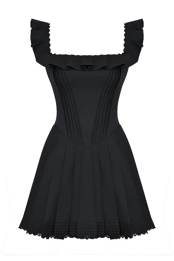 black pin tuck pleated dress