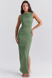 olive boat neck maxi dress