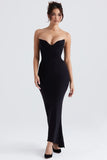 black crepe strapless corset dress