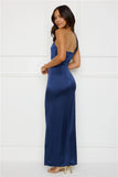 Strong Desire Satin One Shoulder Maxi Dress Navy