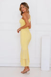 Misty Isles One Shoulder Mesh Maxi Dress Yellow