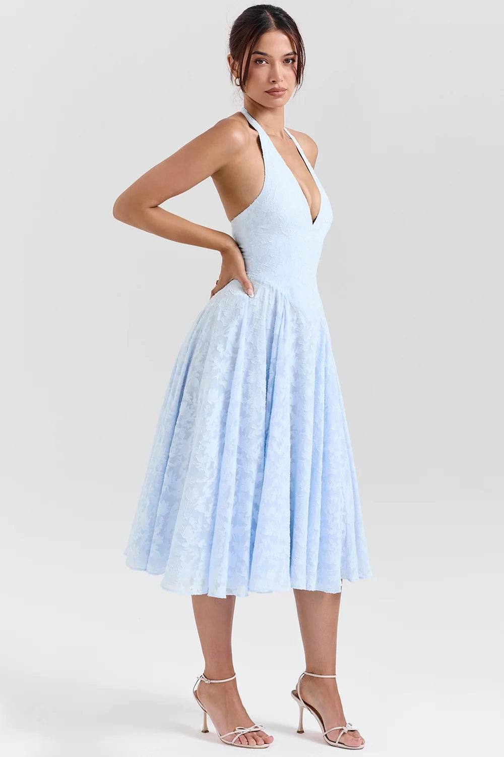 bluebell floral jacquard halter midi dress