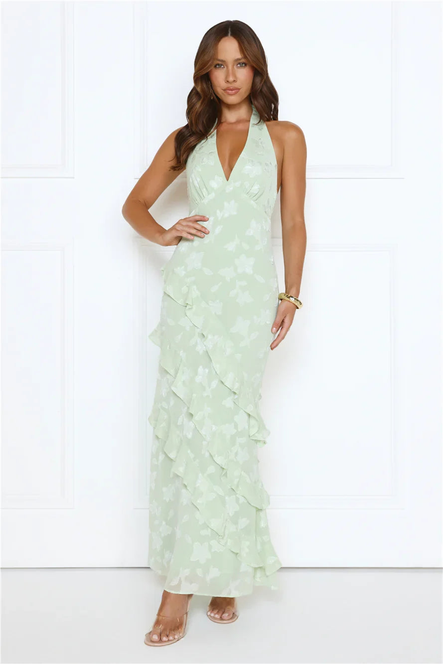 Scarlet Muse Halter Maxi Dress Green