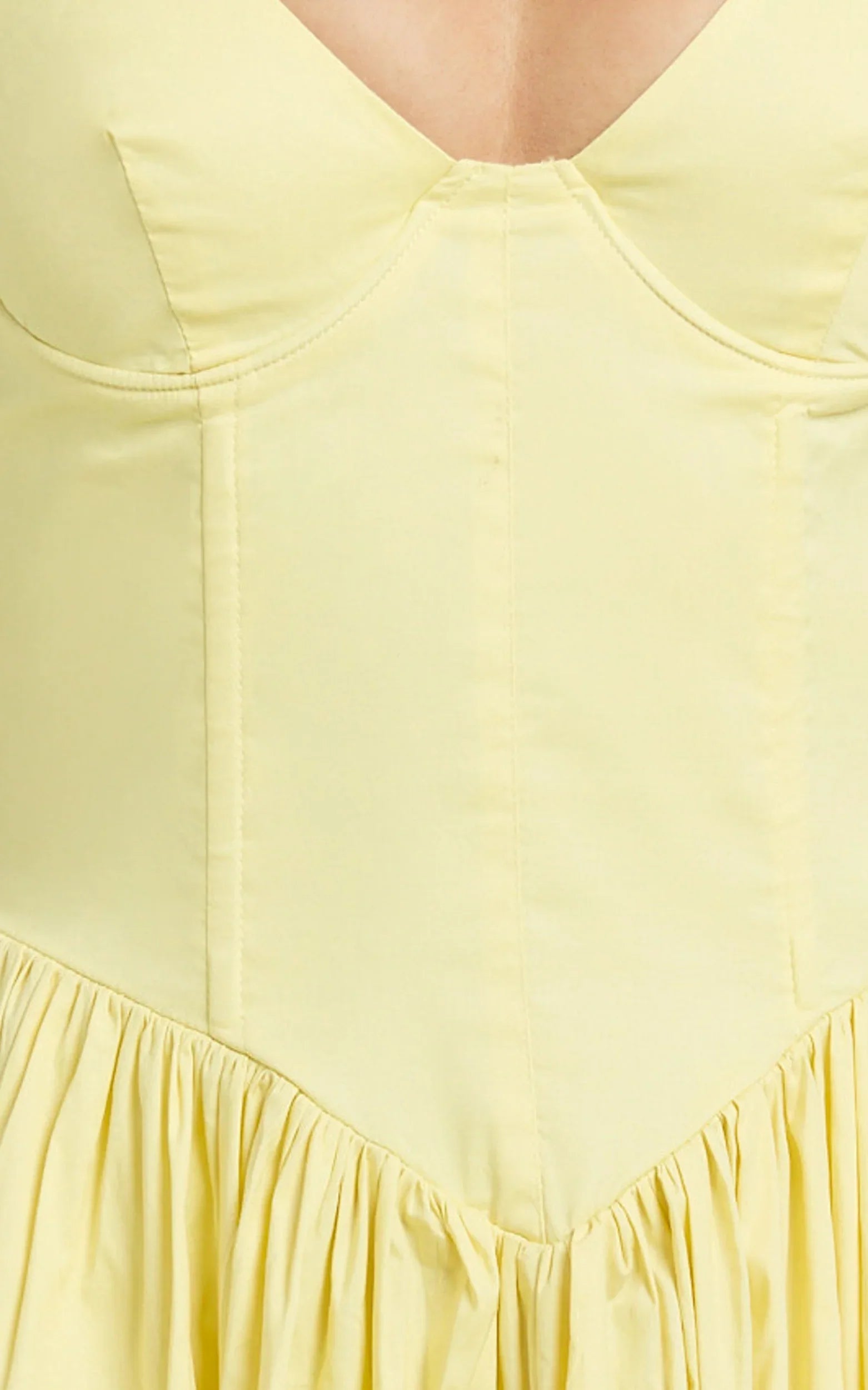 Beckett Midi Dress Scoop Neck Drop V Waist Gathered Skirt Dress in Butter Yellow