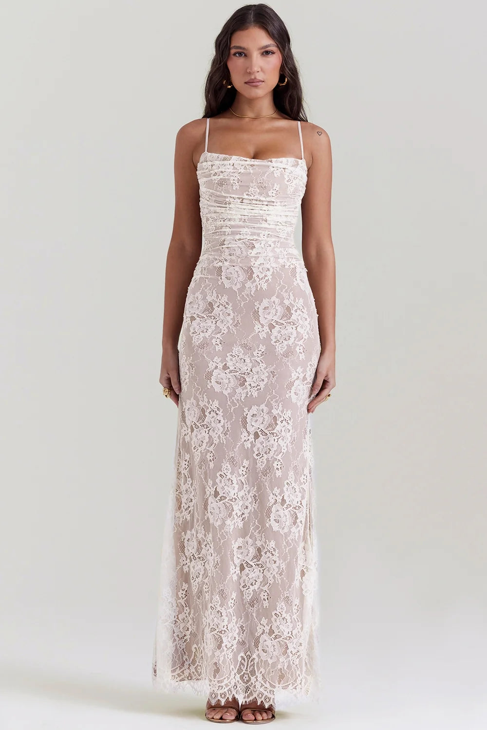 vintage cream lace maxi dress