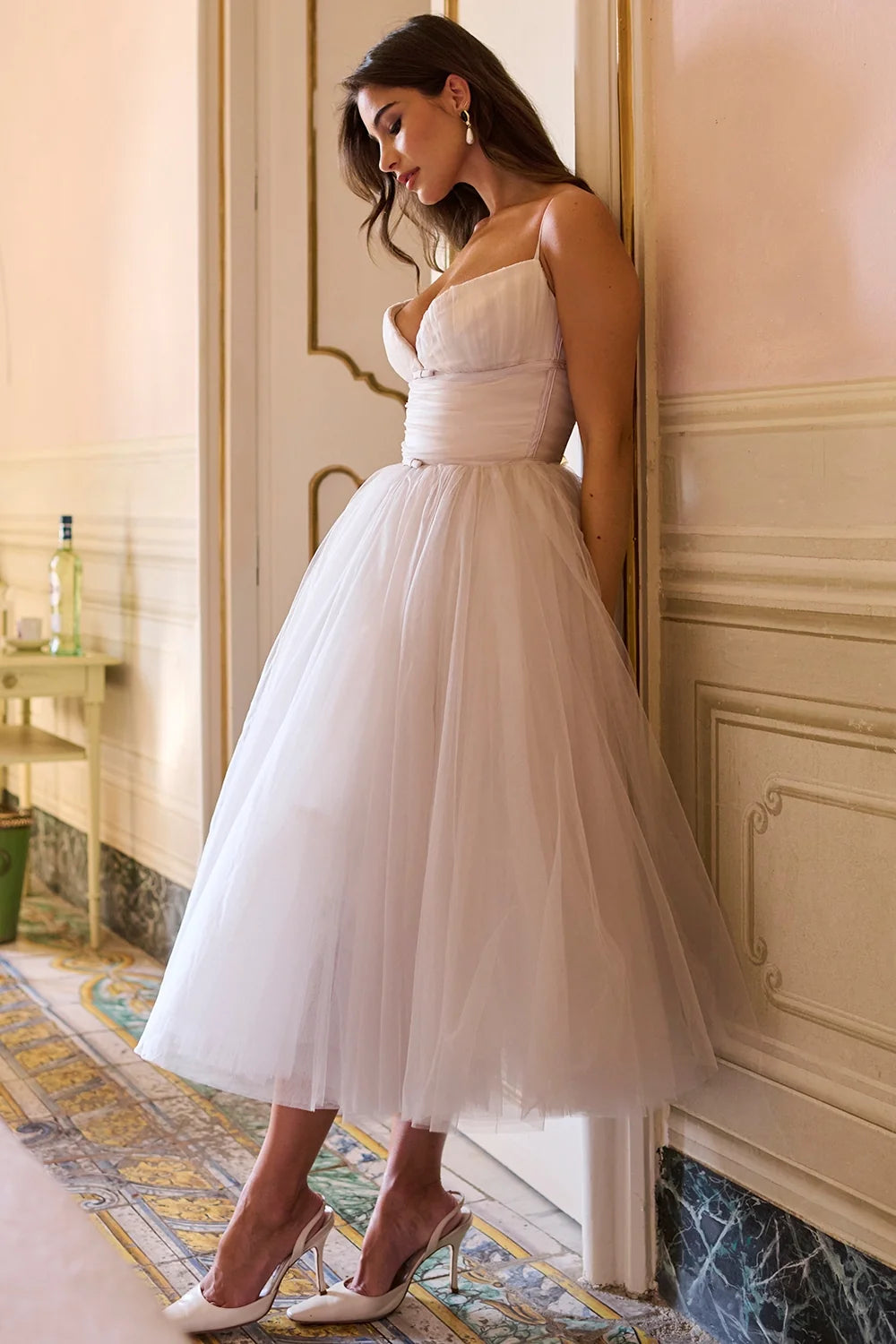 french dove tulle midi dress sale