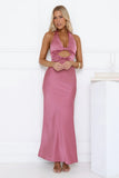 Polished Perspective Halter Satin Maxi Dress Pink