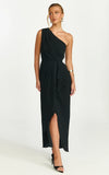 Namaari Midi Dress Faux Wrap One Shoulder Dress in Black