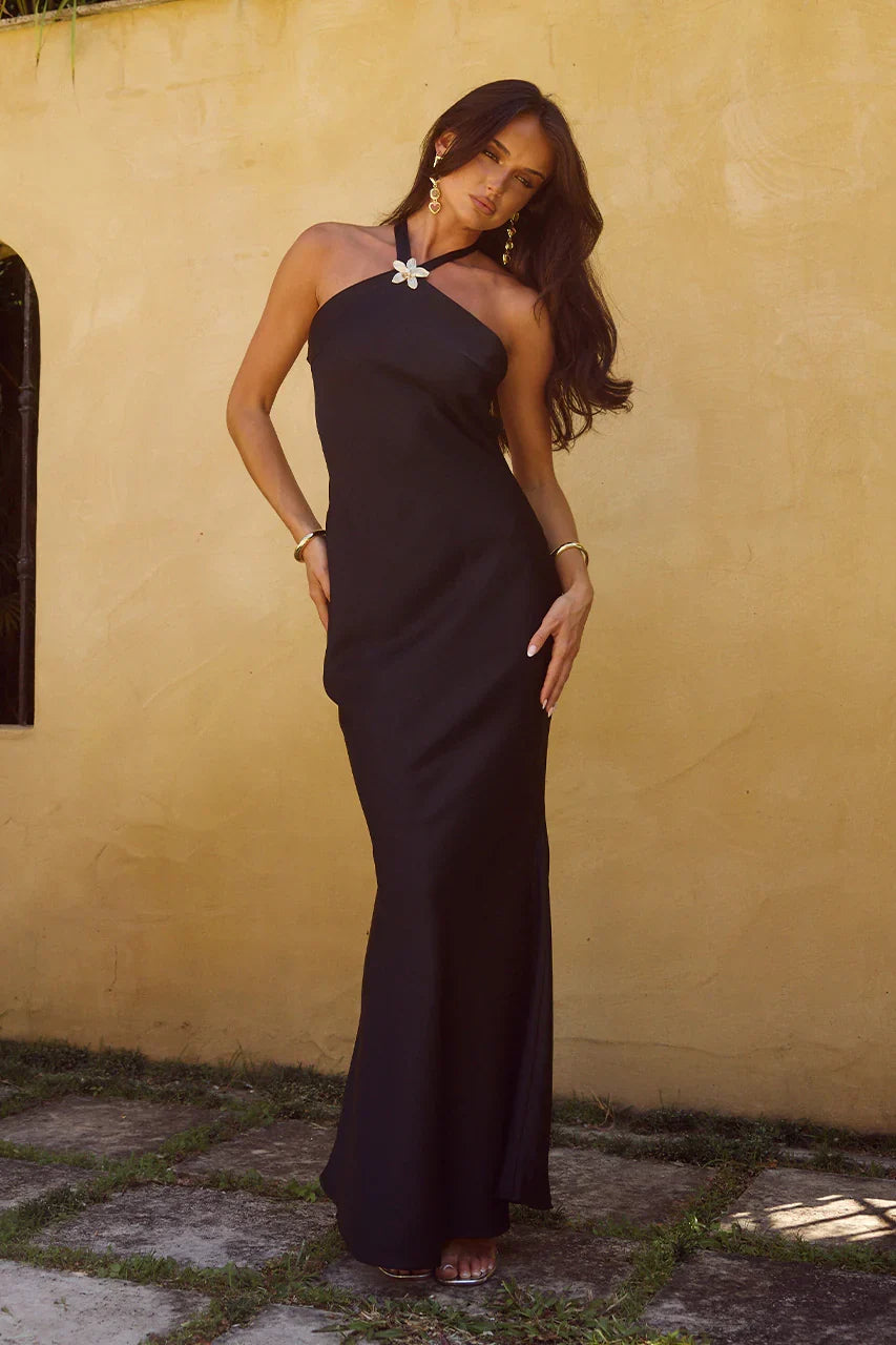 CHARA LOW CROSS BACK MAXI DRESS BLACK