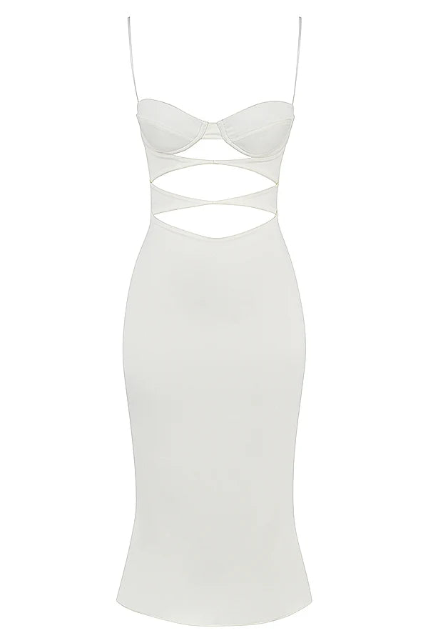 ivory satin cutout corset dress