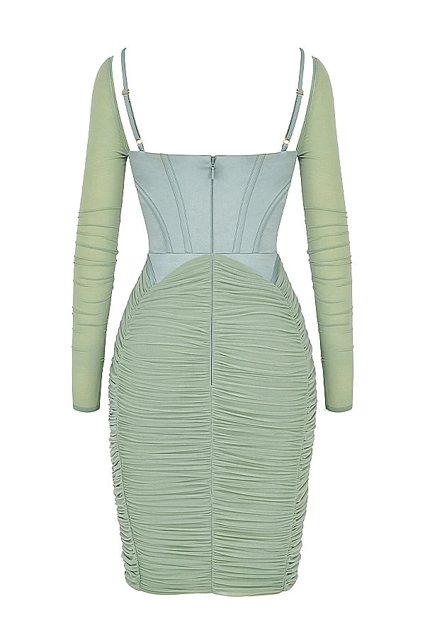 green gathered corset dress