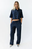 Melody Pinstripe Blouse in Navy