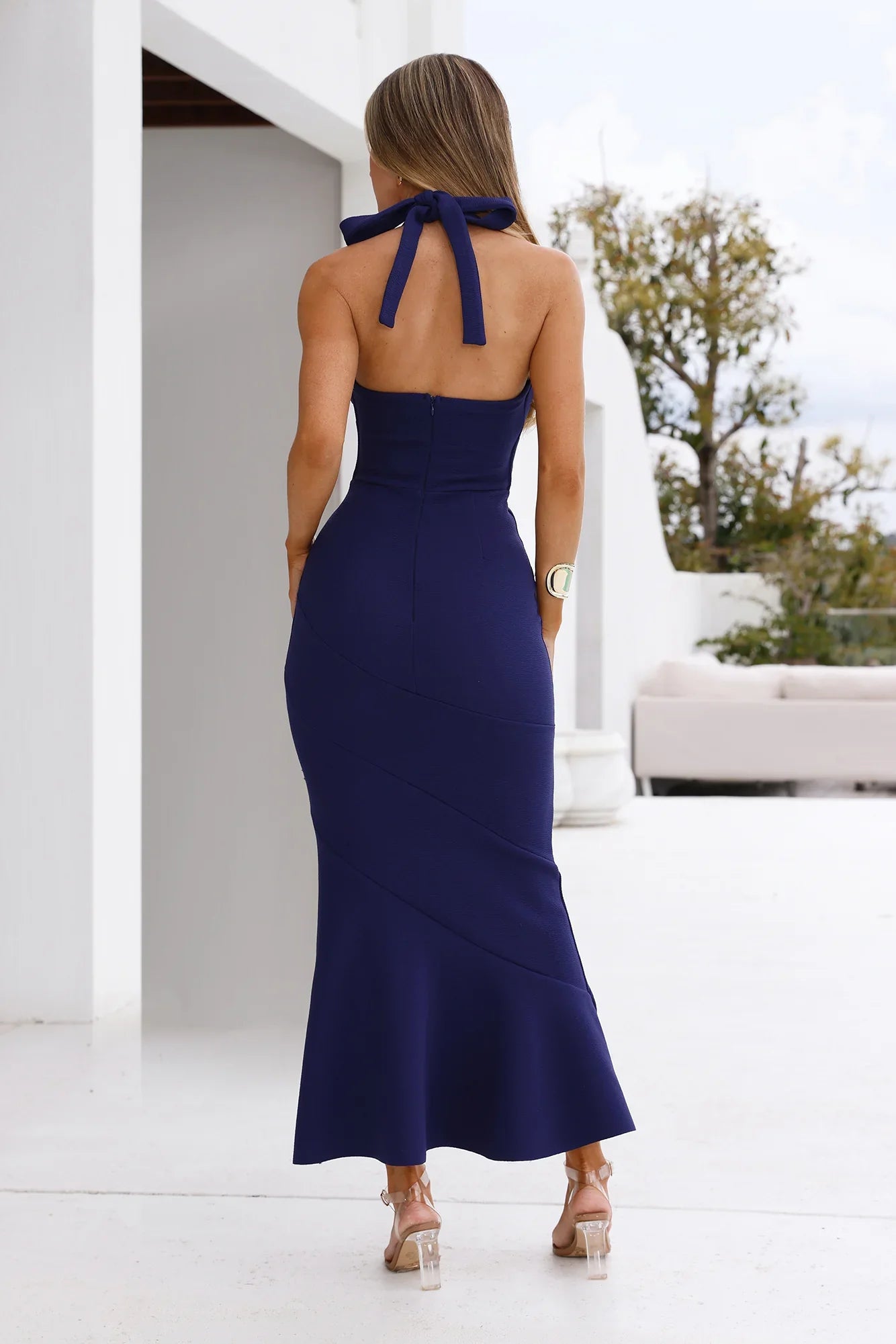 Good Conversation Halter Maxi Dress Navy