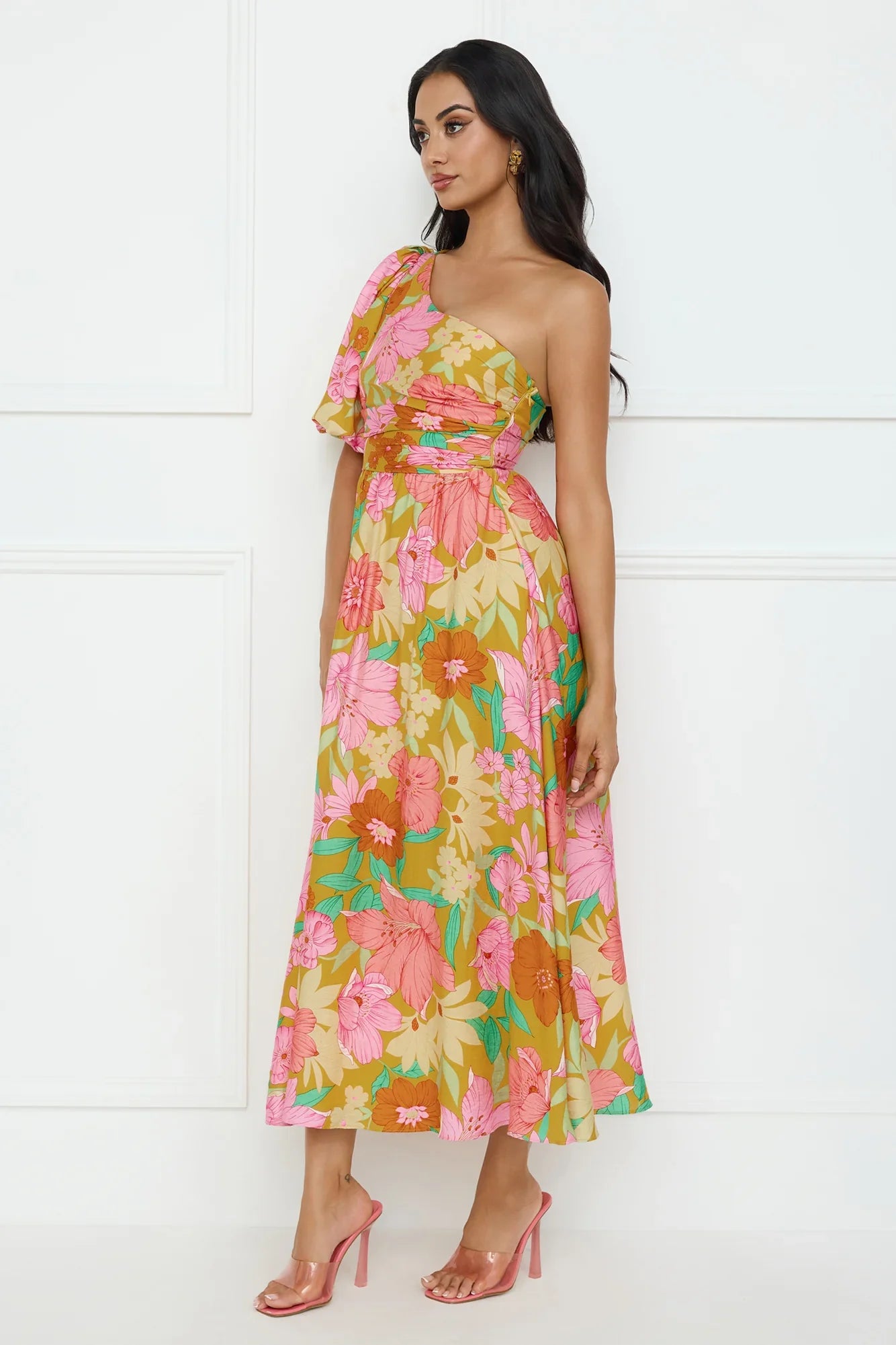 Coconut Crush One Shoulder Midi Dress Orange