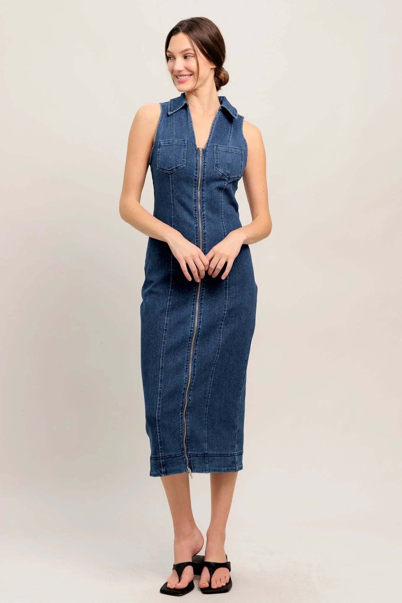 EVERYDAY EDGE DENIM MIDI DRESS