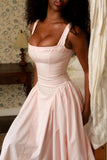 rose pink stretch cotton midi sundress
