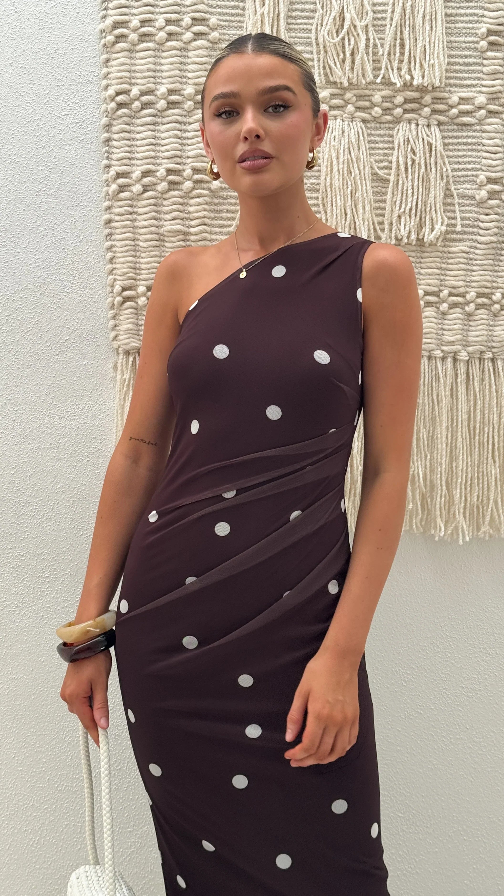 Cataleya Maxi Dress Brown White Polka Dot