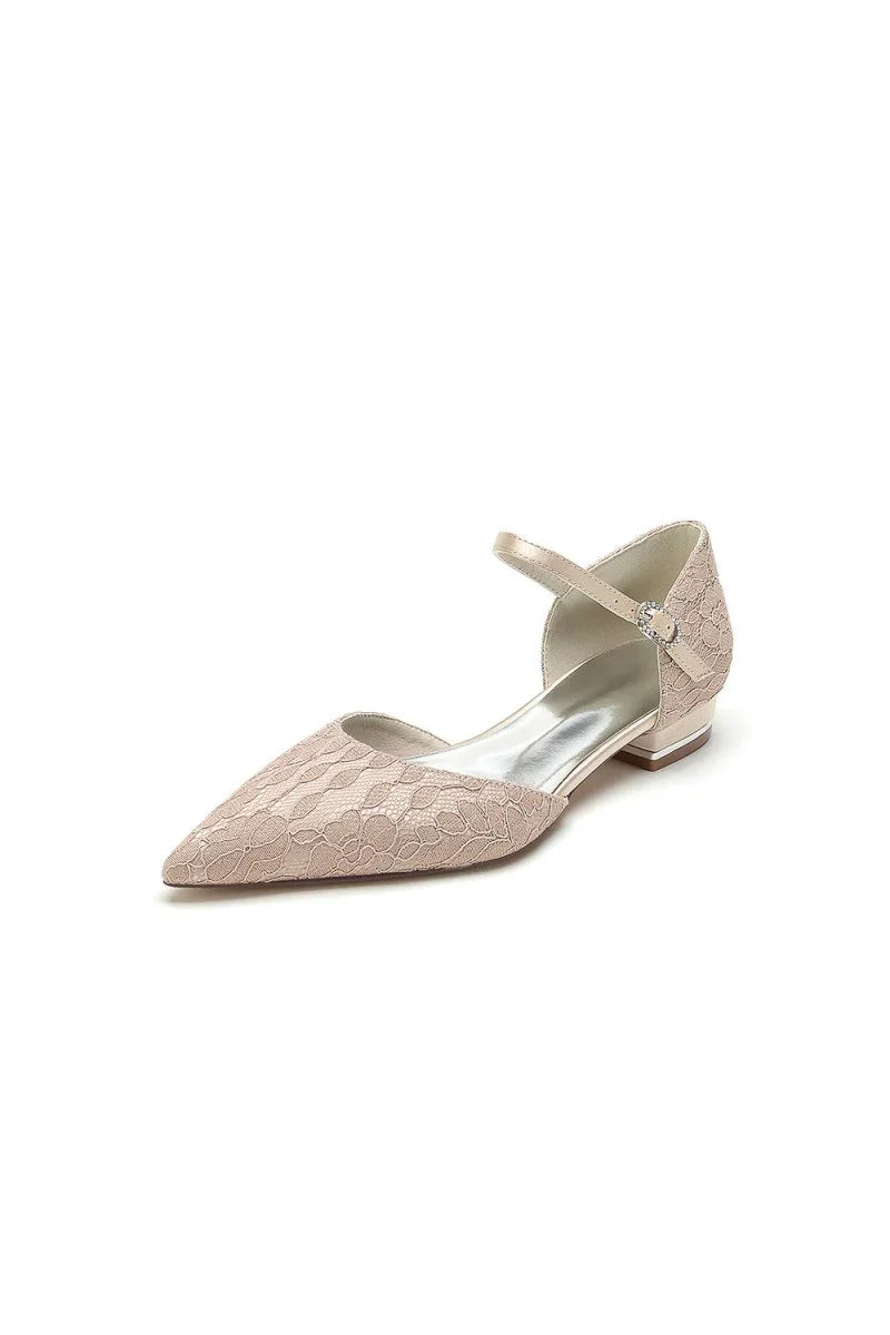 Champagne High Heels with Intricate Lace Detailing