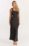 Calix Midi Dress One Shoulder Slip Dress in Black