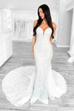 Mermaid Strapless White Lace Wedding Dresses