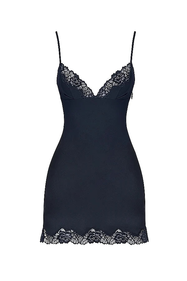 navy satin slip dress