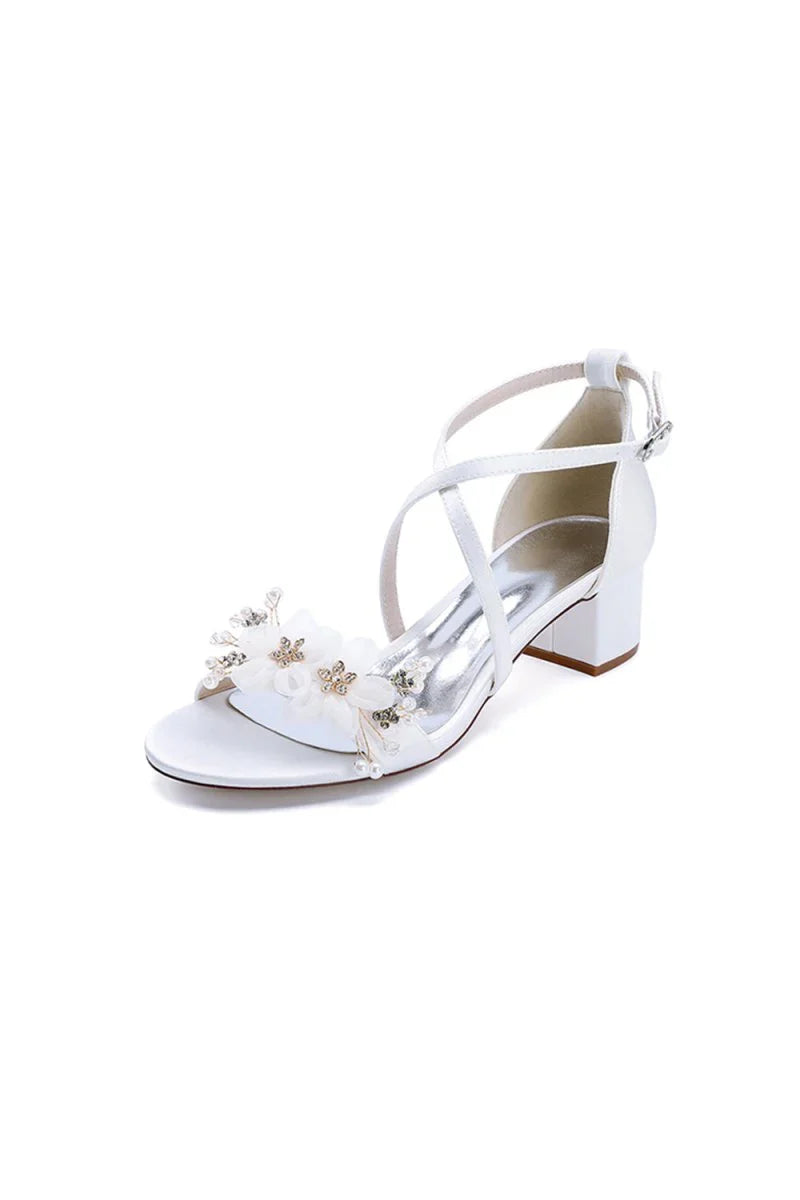 Open Toe Hollow Out Chunky Heels with Flowers
