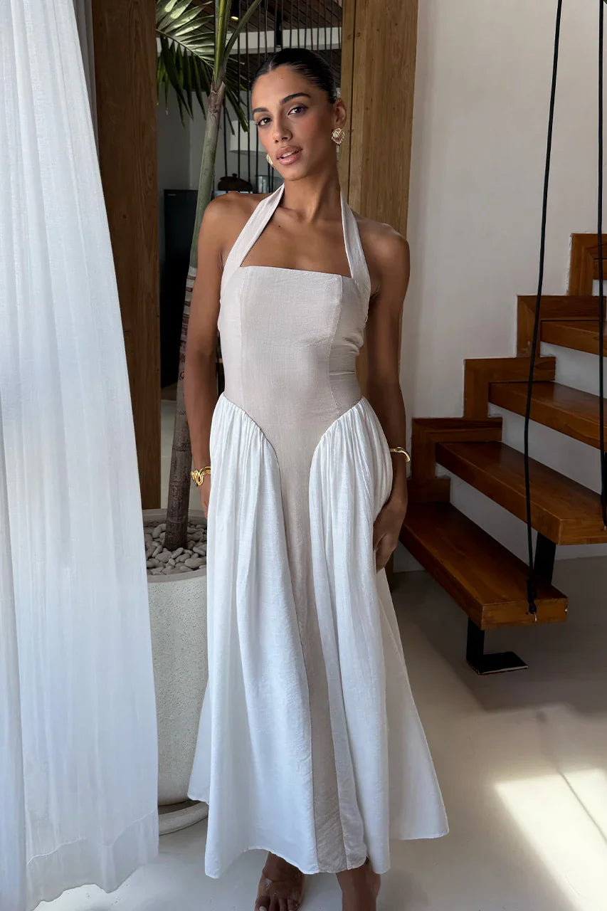 SAMMI MIDI DRESS SAND WHITE