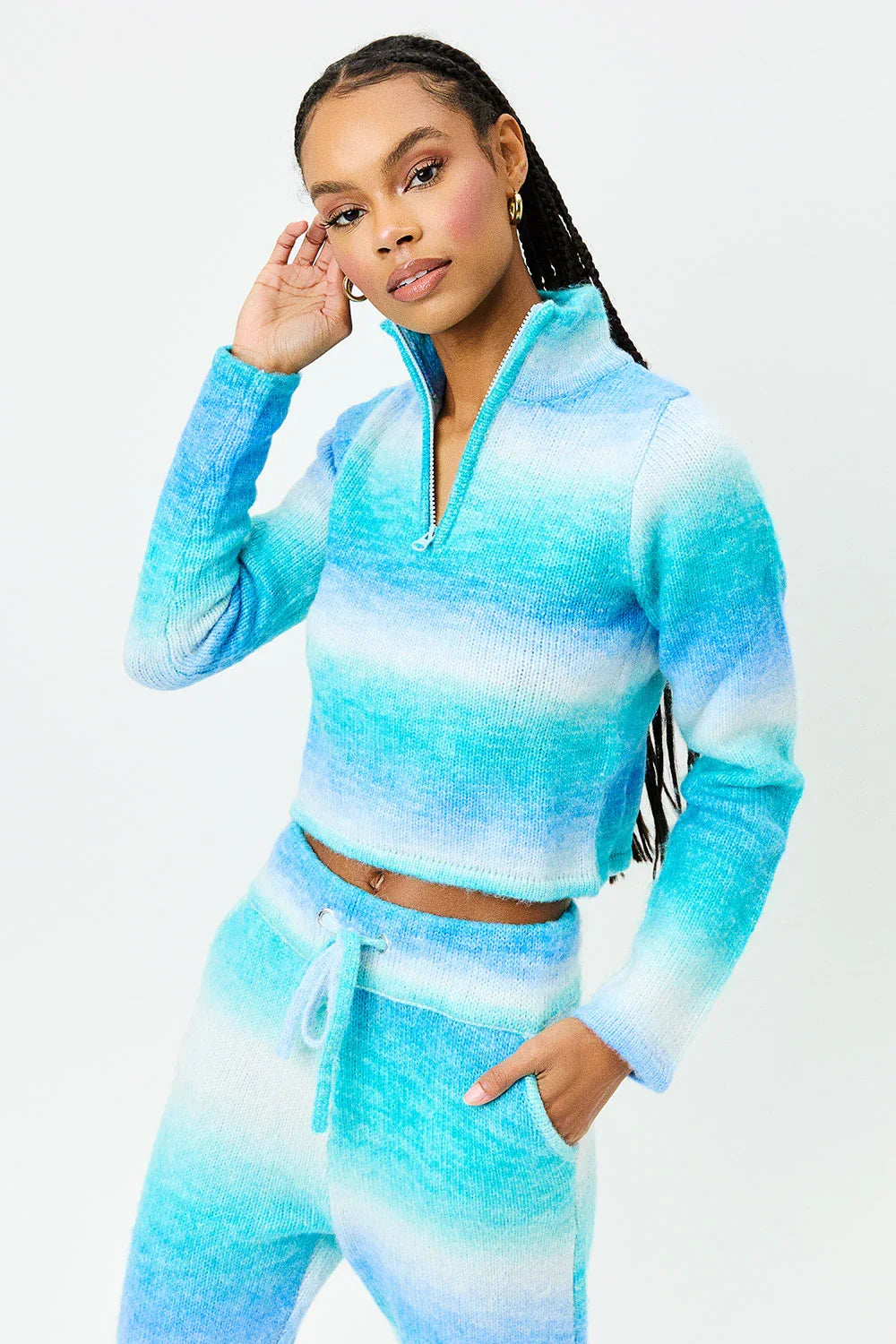Bowie Cropped Knit Sweater Blue Horizon