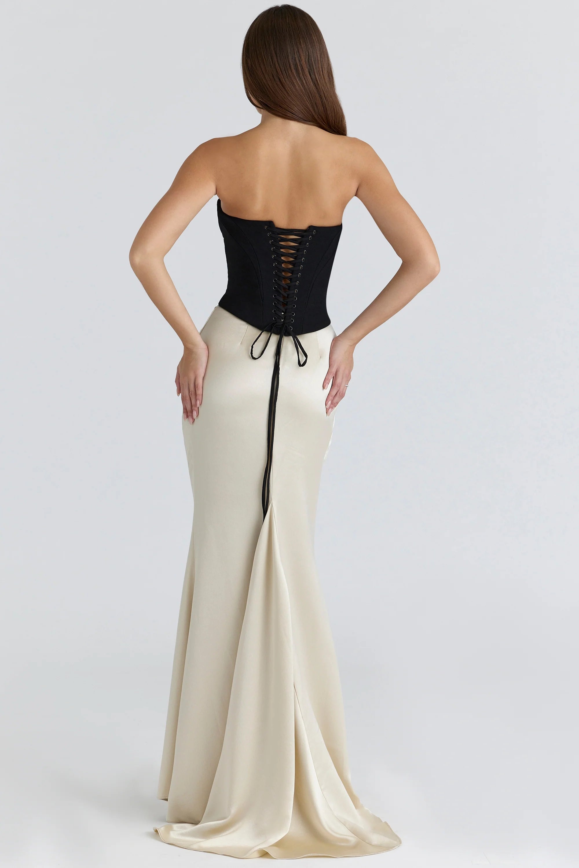 black champagne corset maxi gown