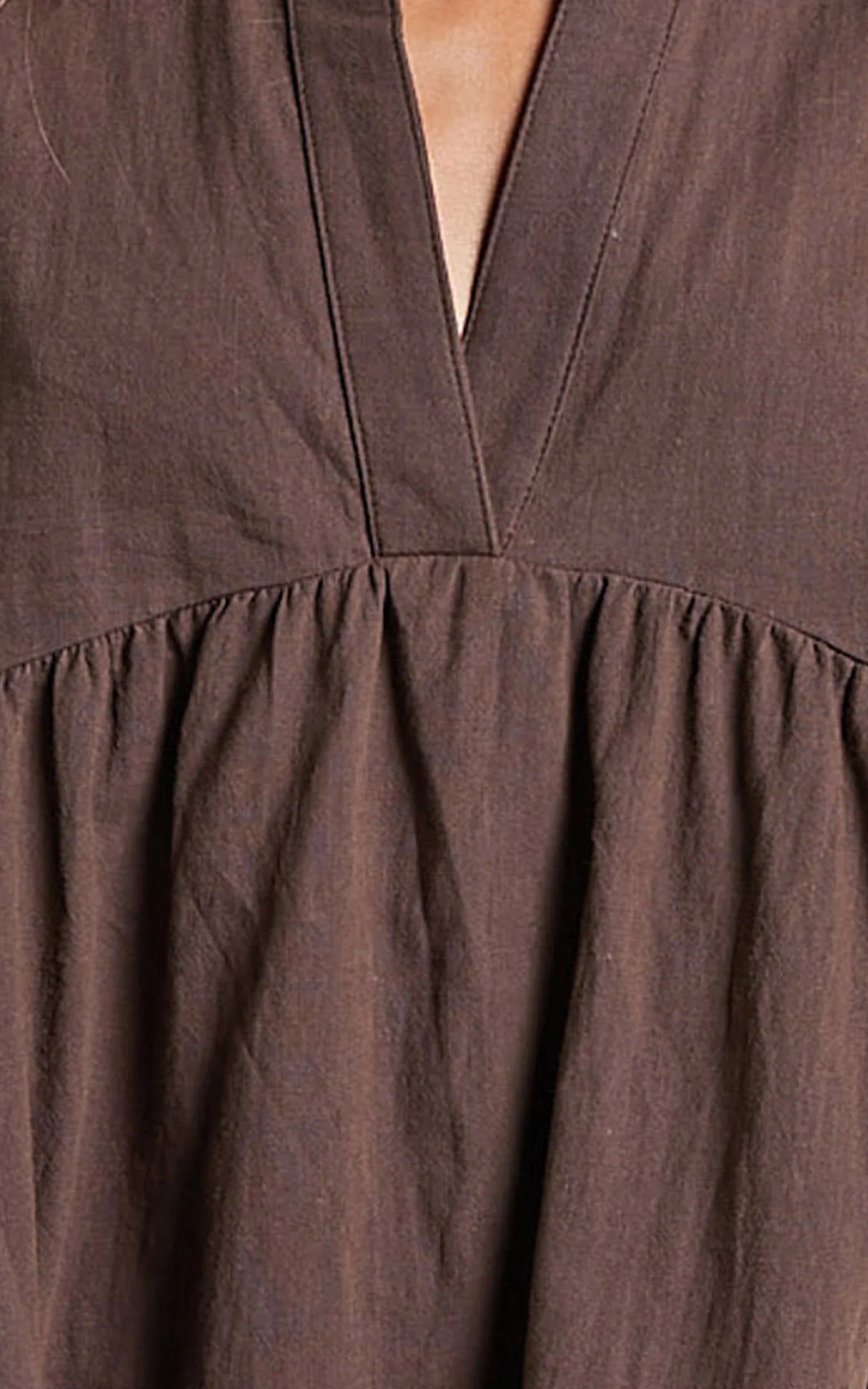 Calissa Mini Dress Frill Hem Smock Dress in Chocolate