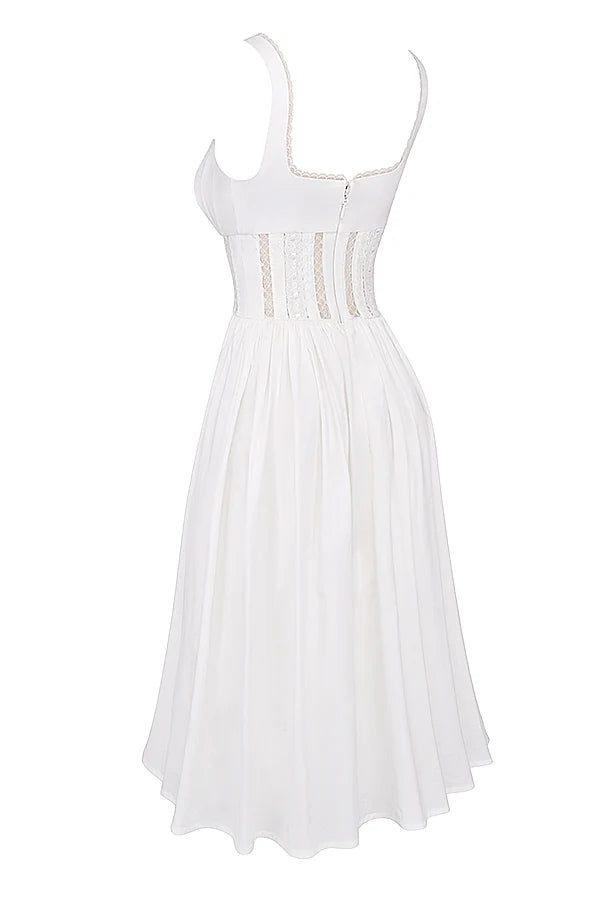 white lace trim midi dress
