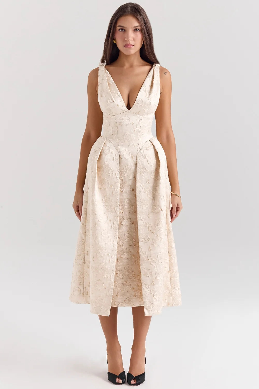 ivory metallic jacquard midi dress sale