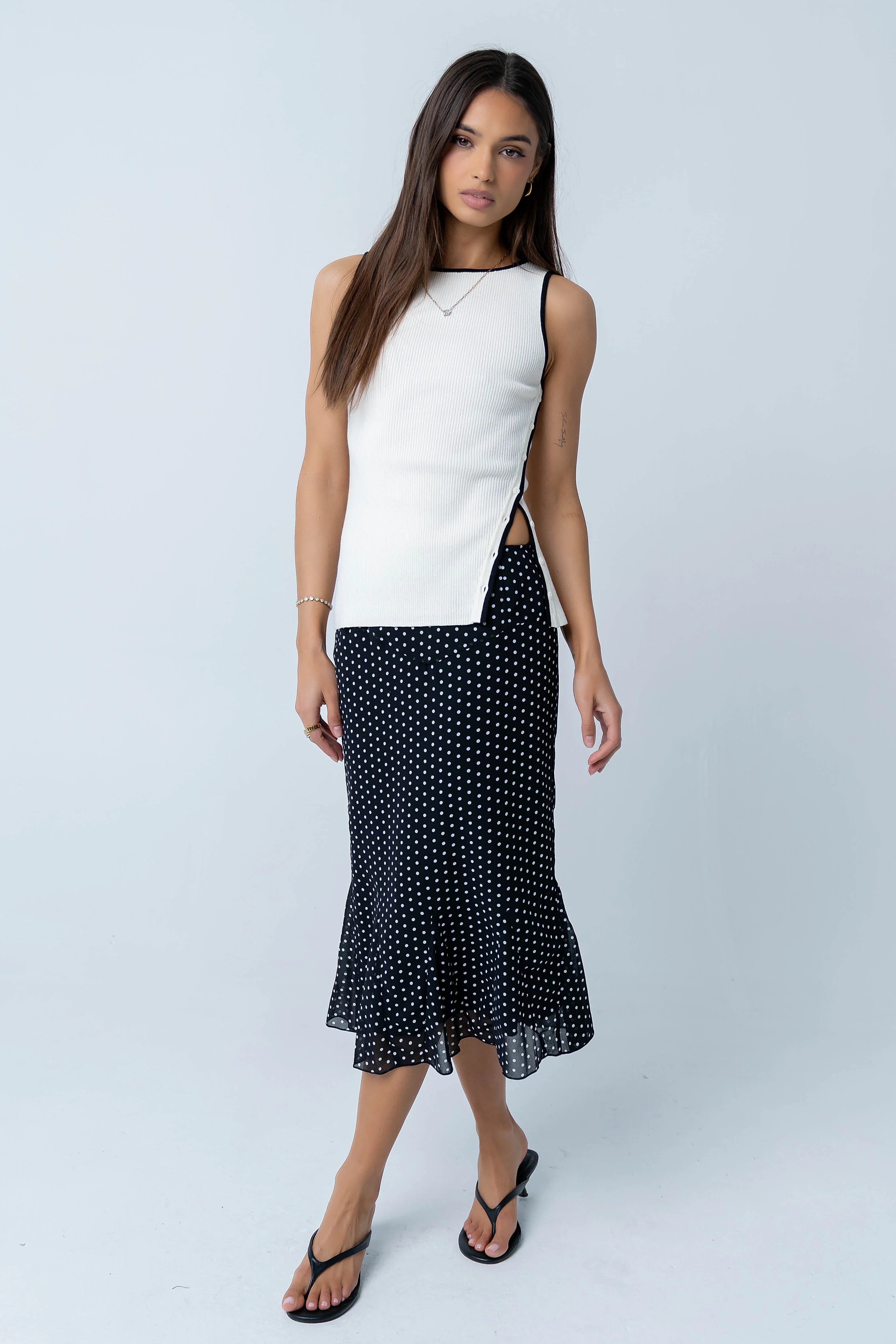 Gigi Polka Dot Midi Skirt in Black