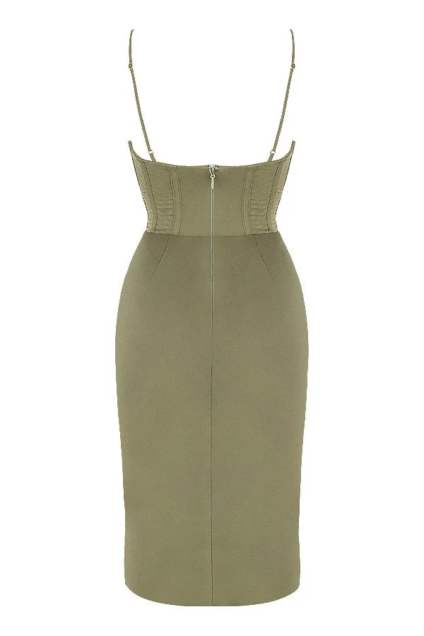 olive corset slip dress